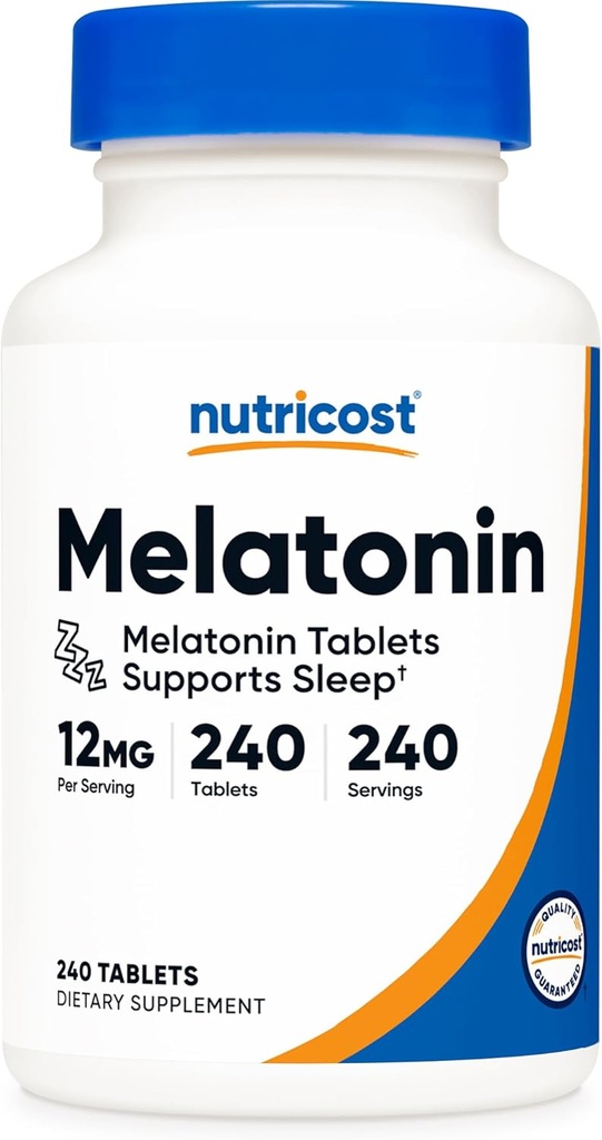 Nutricost Melatonin 12mg, 240 Tablets - 12mg Per Serving, Non-GMO, Gluten Free