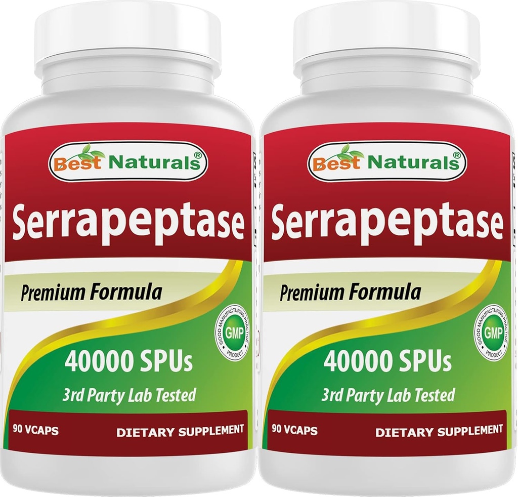 Best Naturals Serrapeptase 40000 SPUs 90 Vcaps (90 Count (Pack of 2))