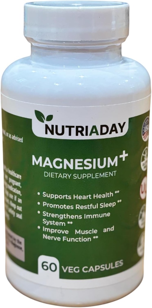 Supplément Magnésium Plus - Complexe Magnésium pour le soulagement du stress, la santé cardiaque, le soutien du sommeil, Immune Boost, Muscle & Nerve Aid - Pure Magnésium Glycinate Poudre 60 gélules