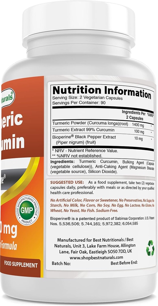 Curcumine curcumaire 1500mg avec biopérine et oxyde de magnésium 500 mg