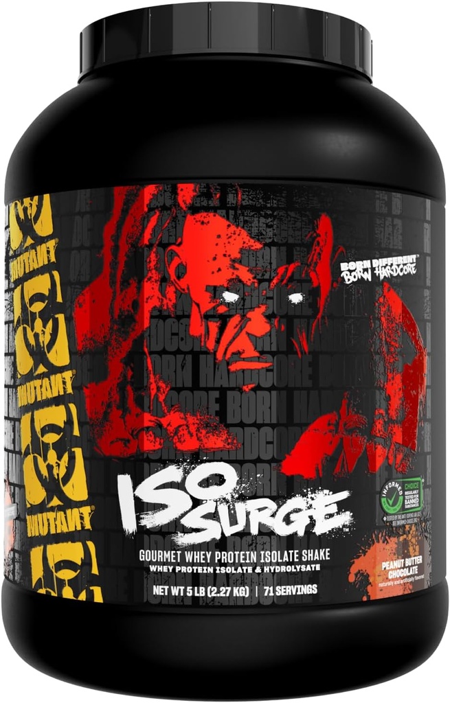 Mutant ISO Surge Whey Protéine Isolate Poudre agit rapidement pour aider à récupérer, construire des muscles, en vrac et la force, 5 lb - Chocolat beurre d'arachide