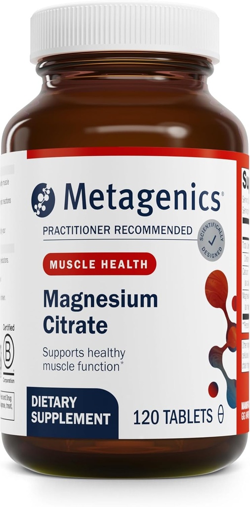 Métagène Citrate de magnésium - 300 mg de magnésium et 60 mg de supplément de calcium - avec des minéraux chélatés - soutient la santé des muscles et des os* - sans gluten et végétarien - 120 Compte