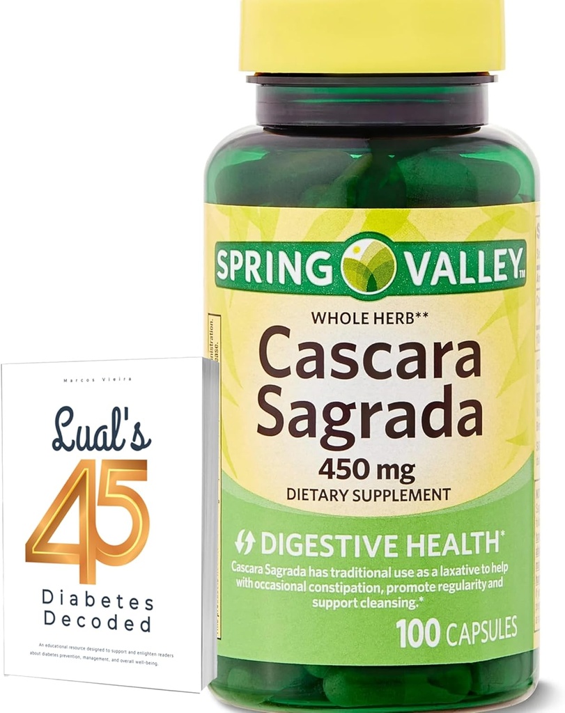 Cascara Sagrada 450mg. Spring Valley Cascara Sagrada 450mg 100 Compte, Herbe entière Cascara Sagrada Supplément diététique Digestion Capsules avec 45 Diabète Décodé