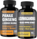 NooLes plus authentiques Panax Rouge Coréen Ginseng + Ashwagandha biologique avec Ginkgo Biloba et poivre noir