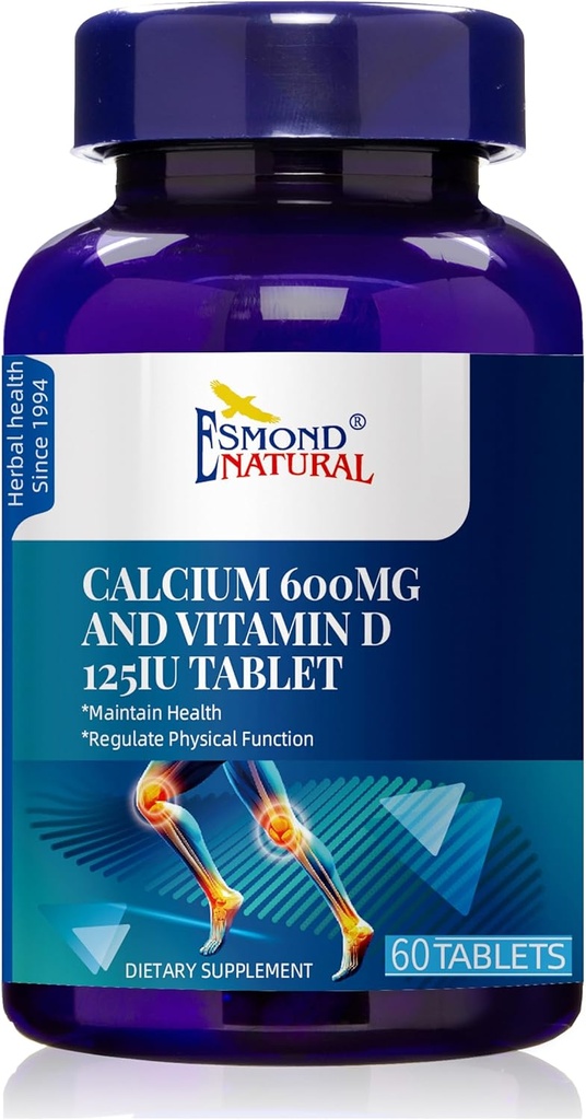 (3 Pack) Esmond Natural: Calcium 600mg et vitamine D 125IU (maintenance de la santé, régulation de la fonction physique), GMP, produit naturel certifié Assn, fabriqué aux États-Unis - 180 comprimés