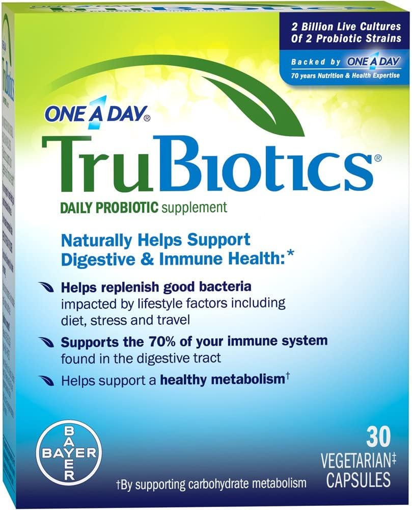 TruBiotics Daily Probiotics, 30 Capsules - Sans gluten, Sans soja Digestion + Supplément de soutien de santé immunitaire pour les hommes et les femmes