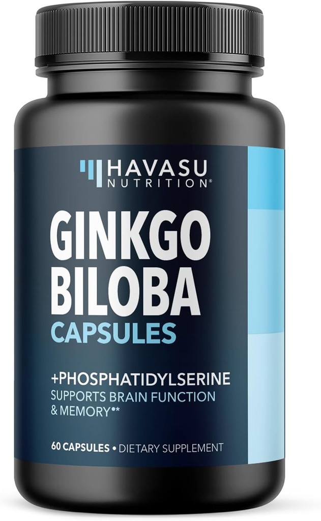 Ginkgo Biloba 120mg avec Phosphatidylsérine - Supplément Nootropic Cerveau Santé, Mémoire et Focus - Soutient la fonction cognitive, la clarté mentale et l'alerte - 60 capsules non OGM, 2 mois d'approvisionnement