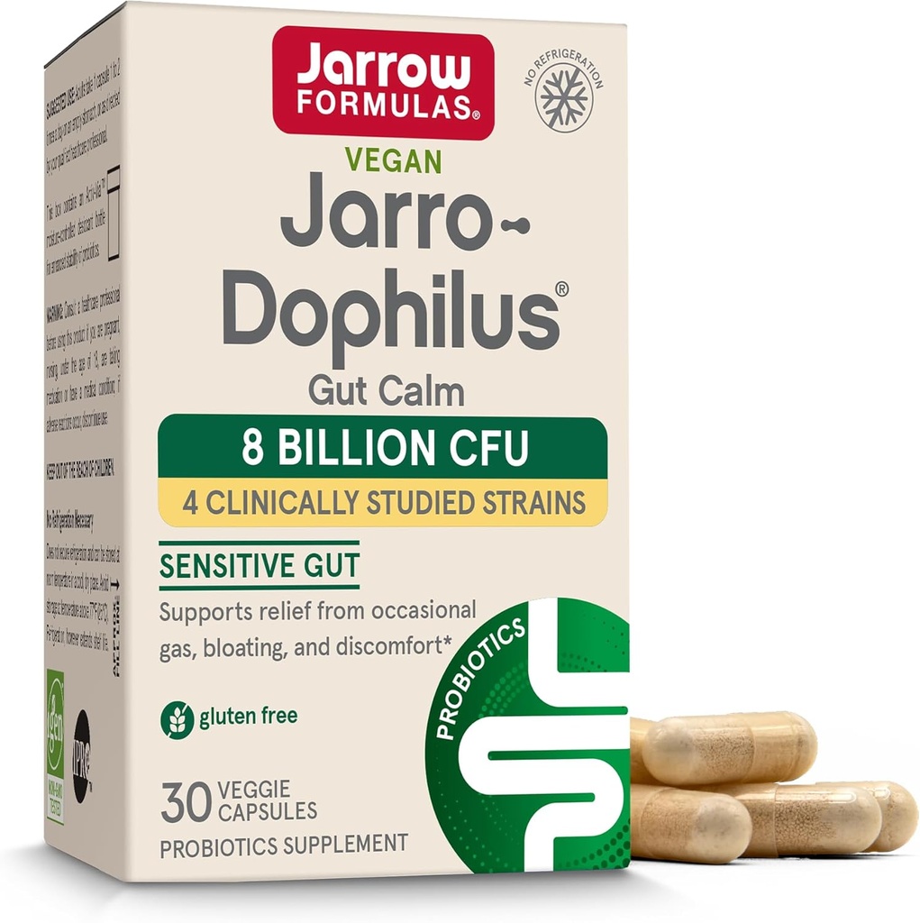 Jarrow Formulas® Jarro-Dophilus® Gut Calm Probiotique, Supplément CFU de 8 milliards pour la santé digestive, 30 capsules à libération différée, 30 jours d'approvisionnement