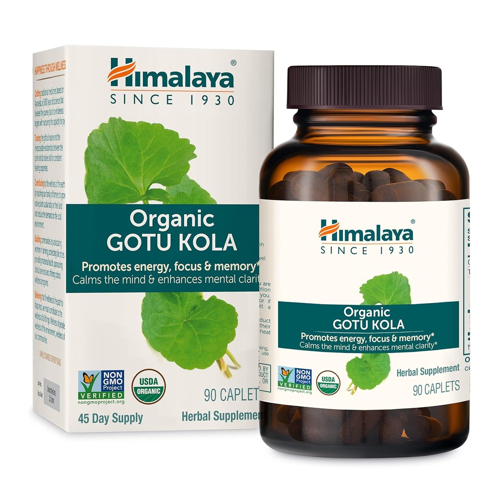 Himalaya Gotu Kola biologique, 45 jours d'approvisionnement - supplément nootrope à base de plantes avec des adaptogènes pour l'énergie, le focus, la mémoire et la relaxation calmante - végétalien, non-OGM, sans gluten, 650 mg, 90 capsules