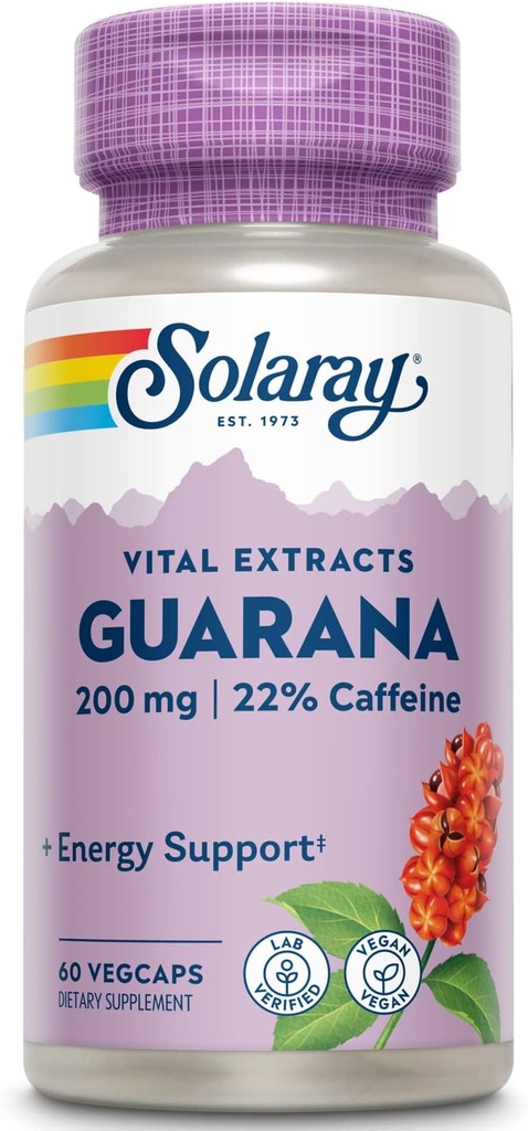 SOLARAY Extrait de graines de Guarana 300mg de caféine 44 mg d'énergie, de focus, de mémoire et de métabolisme sains