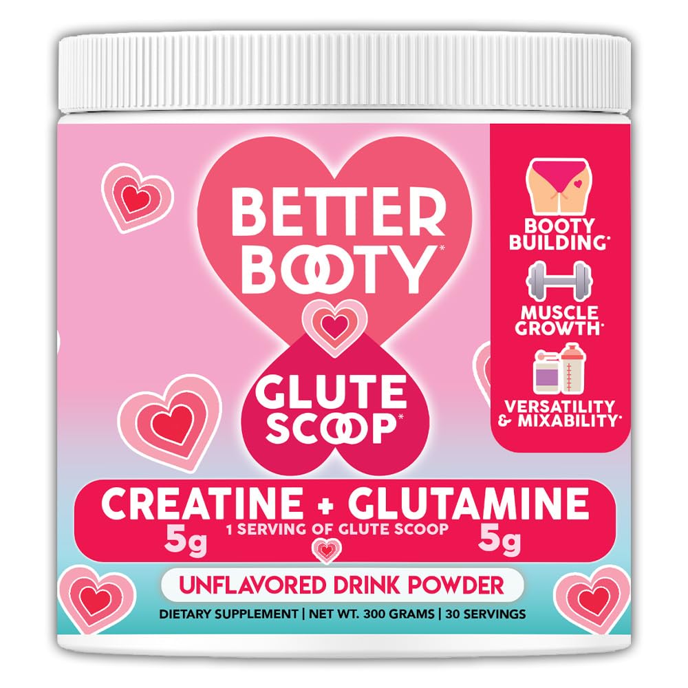 Better Booty Glute Scoop, Créatine pour les femmes Creatine + L-Glutamine Amino Acid, Supplément de mélange de boisson parfaite, Sans saveur (300 grammes, 30 portions)