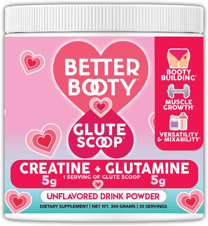 Better Booty Glute Scoop, Créatine pour les femmes Creatine + L-Glutamine Amino Acid, Supplément de mélange de boisson parfaite, Sans saveur (300 grammes, 30 portions)