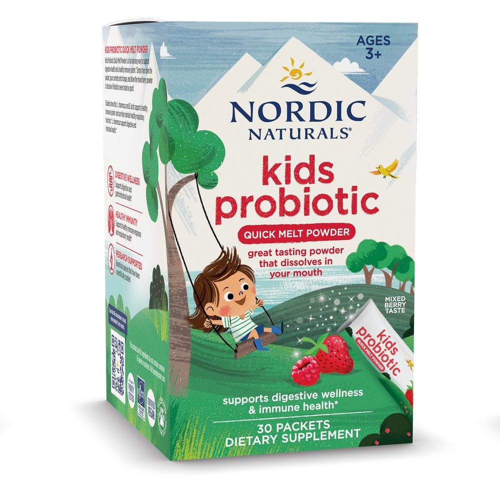 Nordic Naturals Kids Probiotique Pixies, Berry mixte - 30 paquets - 3 milliards CFU - Bien-être digestif, soutien immunitaire - Non-OGM, végétalien - 30 portions