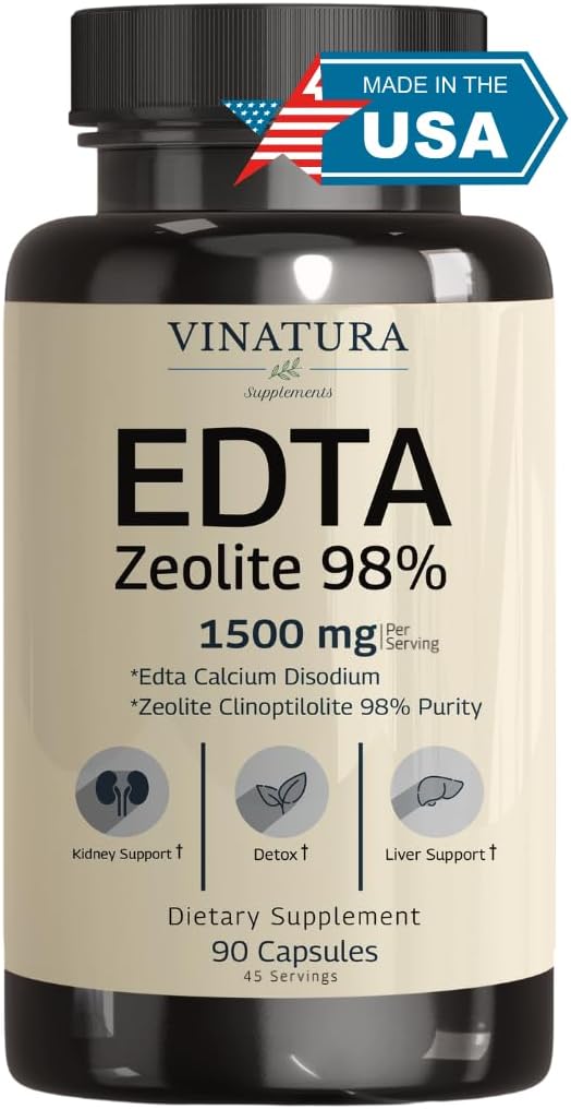 VINATURA EDTA Capsules - 1500mg par portion, États-Unis Fabriquées et testées, Support du foie - Edta Calcium Disodium, Extrait de Kale - 90 Capsules 45 portions