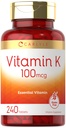 Carlyle Vitamine K 100 mcg. 240 Comprimés Végétarien, Non-OGM, Sans gluten.