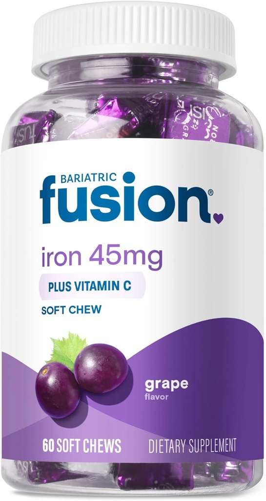 Supplément de fer fusion bariatrique pour les femmes Anémie de fer à mâcher avec de la vitamine C de raisin aromatisé doux Chew de fromage sur l'estomac Fumarate de fer pour les femmes et les hommes de 60 Nombre sans gluten