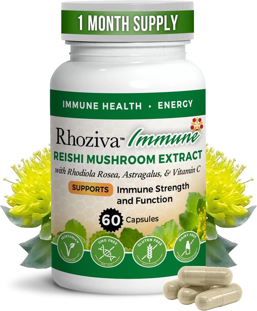 Soutien immunitaire, Booster d'énergie avec supplément de vitamine C, D3 et zinc, Rhodiola Rosea, Reishi Extrait de champignons, Astragalus, Wellness global et Habit quotidien - 60 Capsules