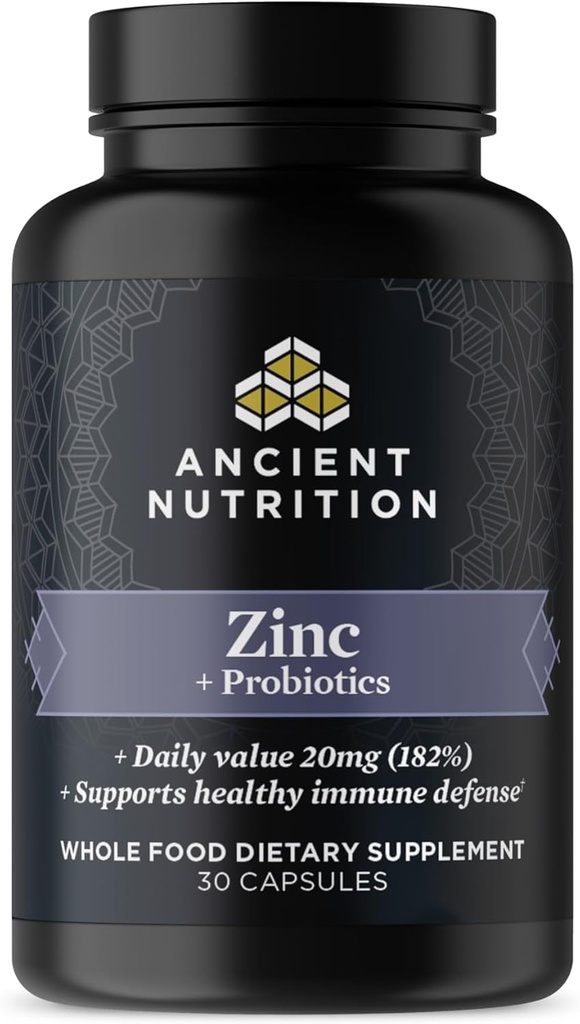 Probiotiques de nutrition ancienne et supplément de zinc, soutient le système immunitaire sain et la santé de Gut, fait sans OGM, supplément de superaliments, Paléo et Keto Friendly, 30 comte
