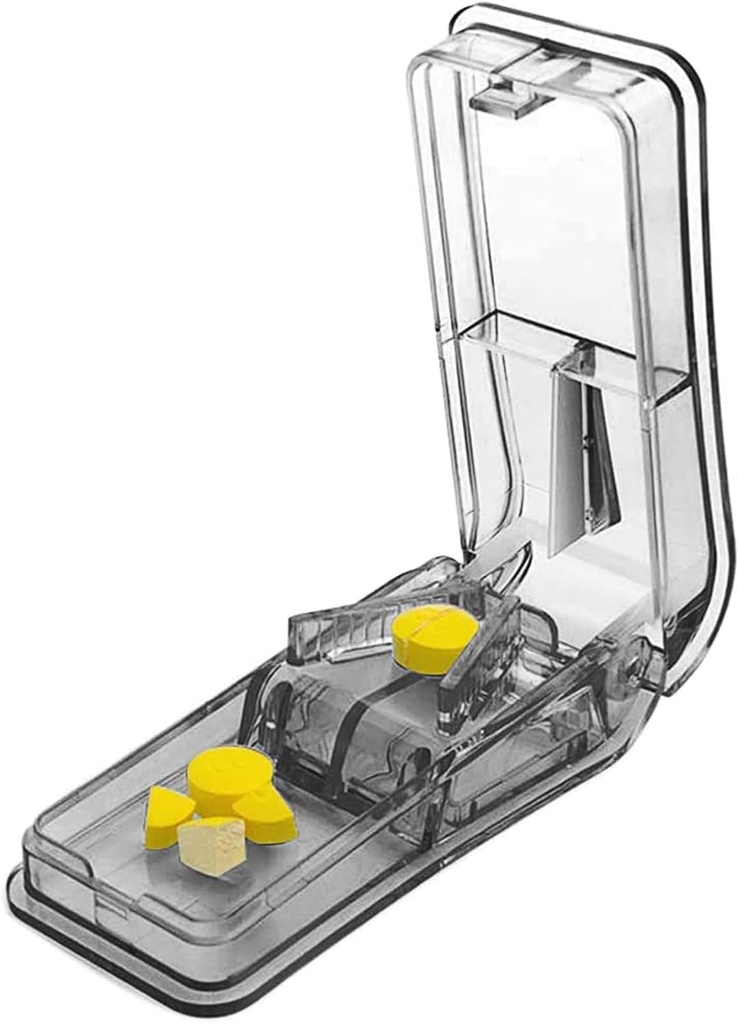 Pill Cutter for Small or Large Pills. The Best Multiple Pill Splitter Ever! Design in The USA. Doubles as a Pill Box. Not Suitable for Tiny Pills. Keychain Pill Holder As a Bonus. (Gray)