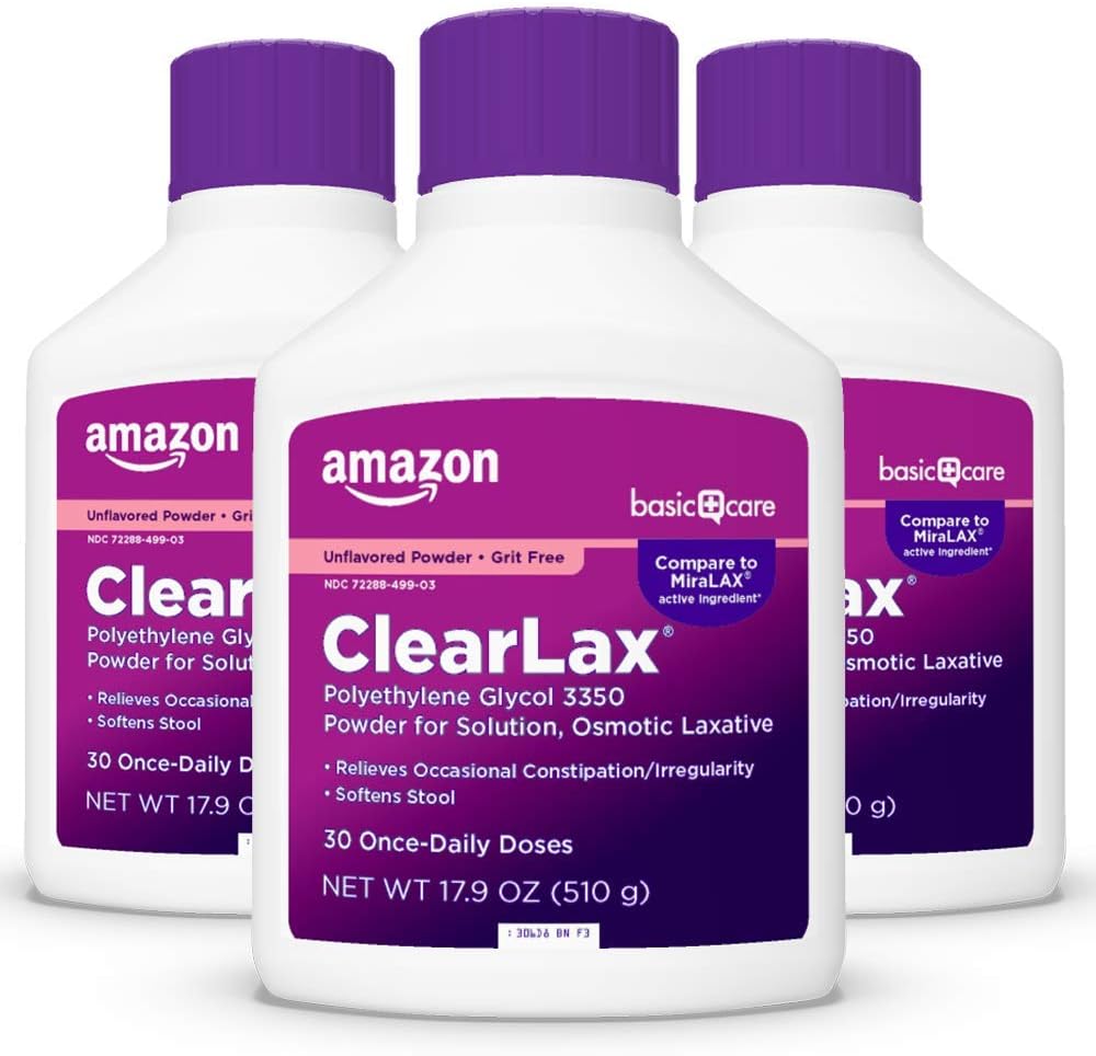   Basic Care ClearLax, Polyethylene Glycol 3350 Powder for Solution, Osmotic Laxative, Unflavored, 1.11 pound (Pack of 3)