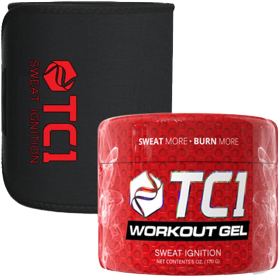 TC1 Sweat Plus de groupe comprend la taille régulière Sweat ceinture et topique Sweat Gel Enhancer entraînement avec Capsaicin