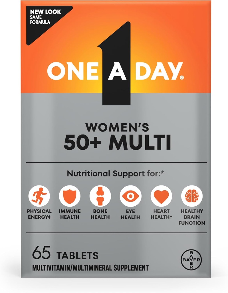 Multivitamine d'une journée pour les femmes 50 et plus comprimés, multivitamines de femmes 50 plus avec les vitamines D, C, E, Zinc et Biotine, Vitamines quotidiennes pour les femmes 50+, 65 Ct