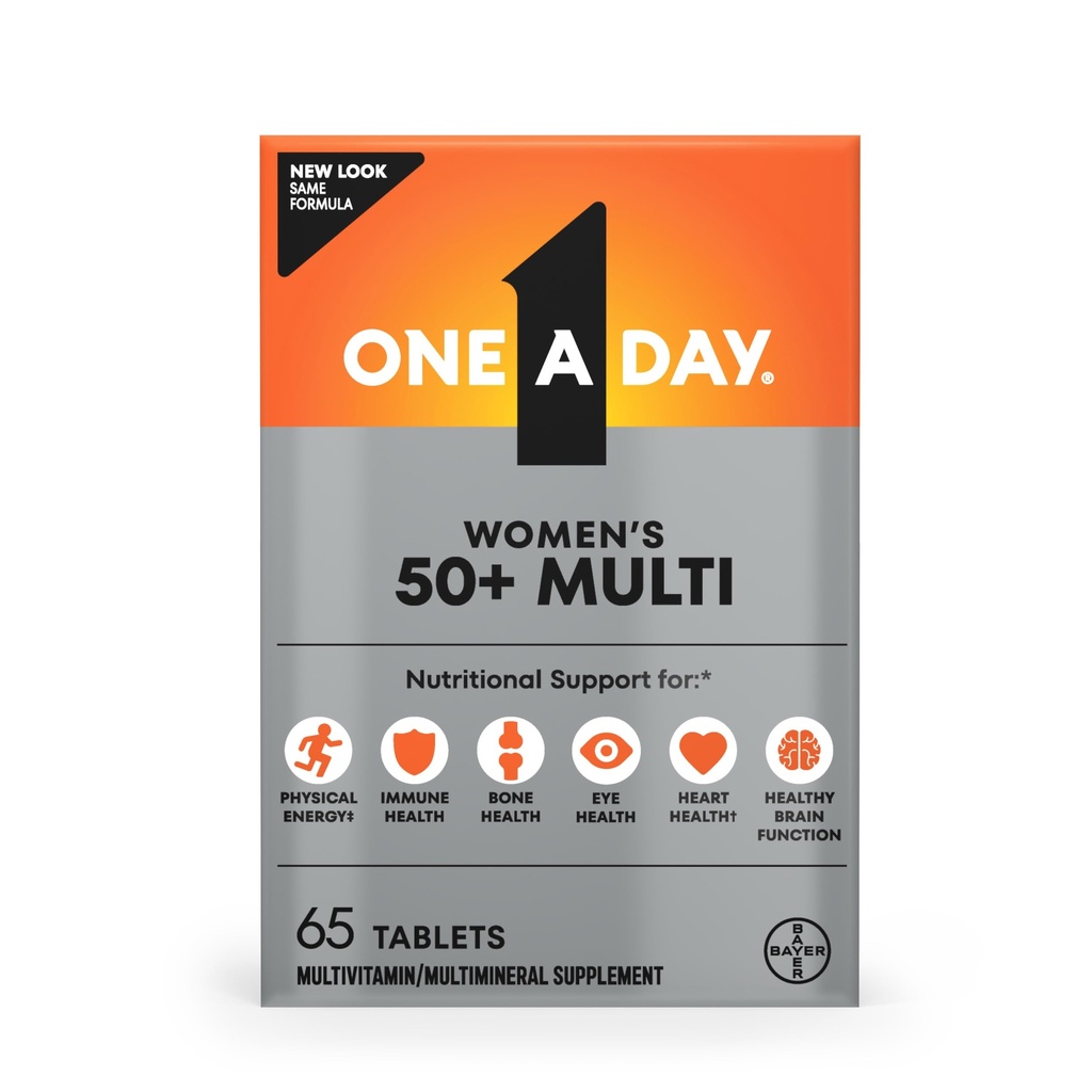 Multivitamine d'une journée pour les femmes 50 et plus comprimés, multivitamines de femmes 50 plus avec les vitamines D, C, E, Zinc et Biotine, Vitamines quotidiennes pour les femmes 50+, 65 Ct