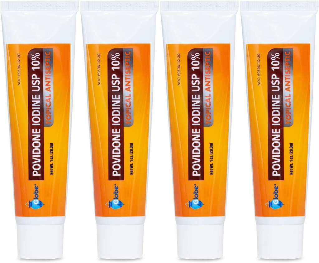 Globe (4 pack) Povidone Iodine 10% Onguent de premiers soins 1 oz, pour les brûlures de copeaux (comparer avec la bétadine)