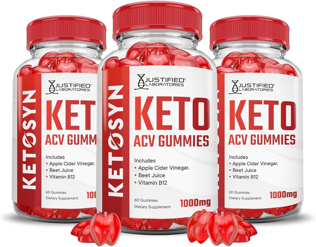 Laboratoires justifiés (3 Pack Ketosyn Keto ACV Gummies Advanced Formula 1000MG Ketosyn Keto Gummies vinaigre de cidre de pomme formulé avec du jus de betterave de grenade poudre B12 Vegan Non OGM 180 Gummys