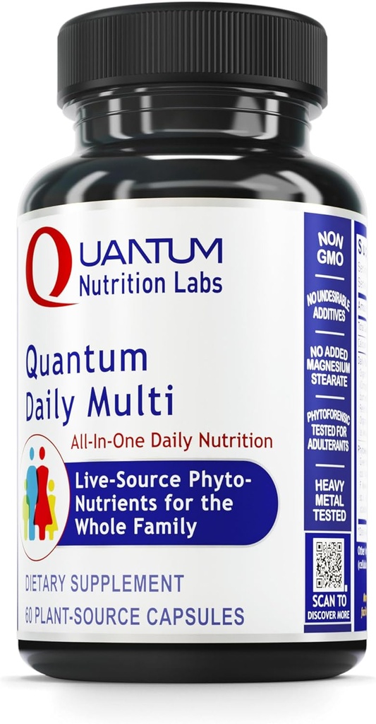 Multivitamine quotidienne de Quantum Nutrition Labs - Multivitamine pour les hommes et les femmes, suppléments nutritionnels quotidiens avec du calcium pour les adultes, fabriqués avec Cordyceps et thé vert - 60 capsules végétariennes
