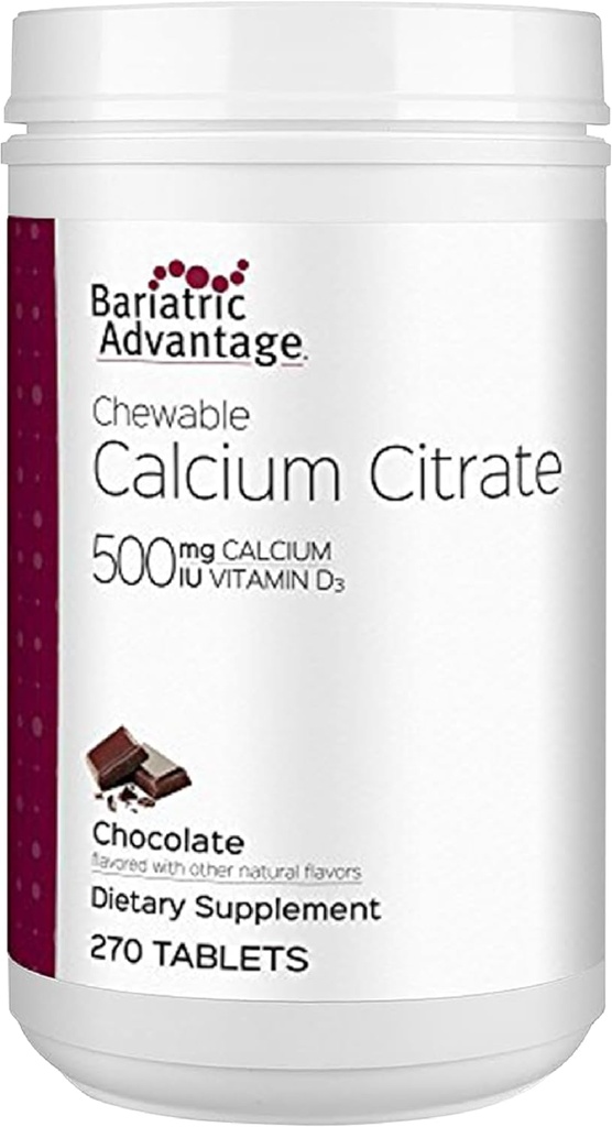 Avantage bariatrique Citrate de calcium Chewable 500 mg - pour les patients de chirurgie bariatrique - Comprimés à haute puissance et à digestibilité facile - Citrate de calcium - Suppléments de force osseuse* - 270 Compte - Chocolat