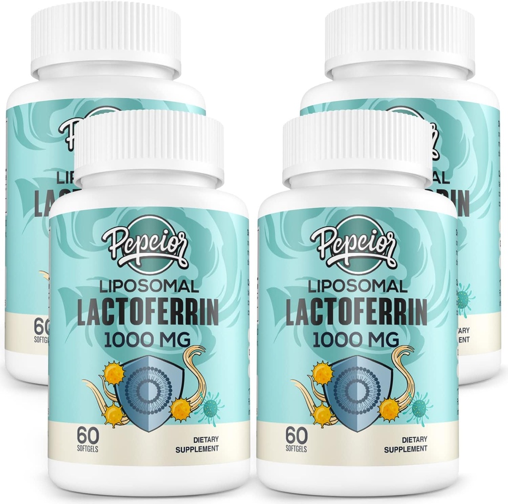 Lactoferrine liposomique 1000 mg Diet - Lactoferrine maximale - Un composant dans Colostrum - pour l'absorption du fer et la fonction immunitaire Lactoferrine suppléments pour adultes, 60 Softgels (4 bouteilles)