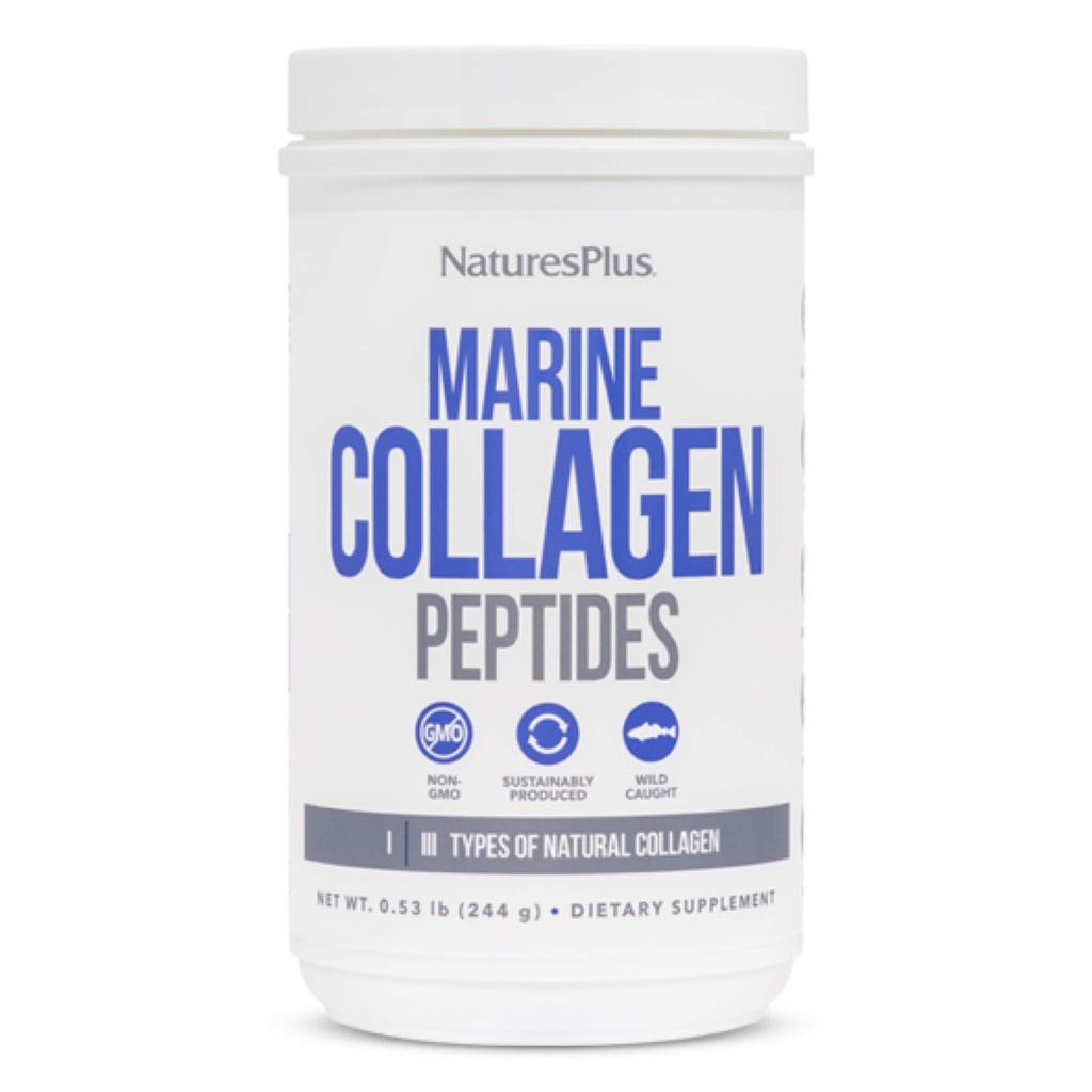NaturesPlus Marine Collagen Peptides, Unflavored - 0.54 lb - Hair, Skin, Nail & Joint Health, Immune System Support - Gluten Free, Non-GMO - 20 Servings