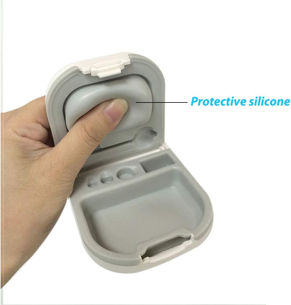 Hearing Aid Case with Battery Storage Slot Hard Small 0.59"*2.44"*1.57",Silicone Cushion, for ITE, BTE Hearing Aids (White)