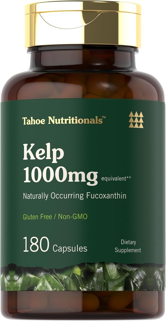 Tahoe Nutritionals Capsules de supplément Kelp $ 1000mg $ 180 Count $ Non-OGM & Extrait sans gluten