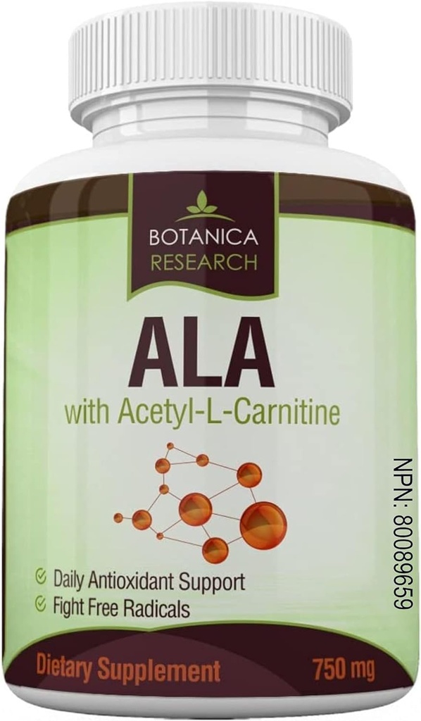 Acide alpha lipoïque avec la carnitine d'acétyle L - ALA ALC Anti-vieillissement Santé et bien-être Formule pour soutenir la santé nerveuse, les pieds de pincement, les mains, les membres 60 capsules complexes de vitamines