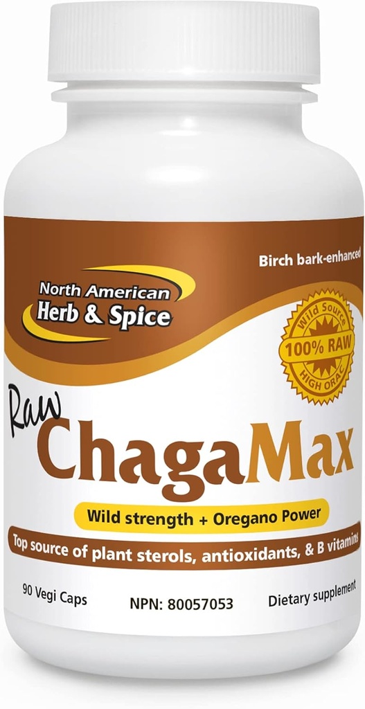 North American Herb & Spice ChagaMax - 90 capsules - Adaptogène, support adrénal, endurance et étamine - Supplément de champignons sauvages Chaga, herbes alimentaires entières - Non-OGM - 90 portions totales