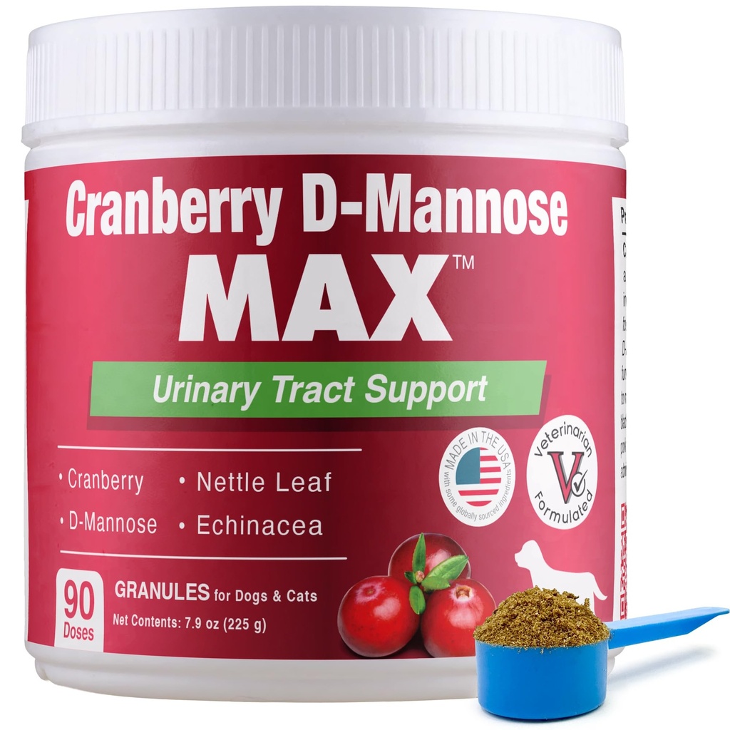 Cranberry D Mannose MAX- Dog Urinary Tract (UT) Supplément de soutien pour la santé, la vésicule et le rein - UTI Bladder Control for Dogs-Granules (90 doses)