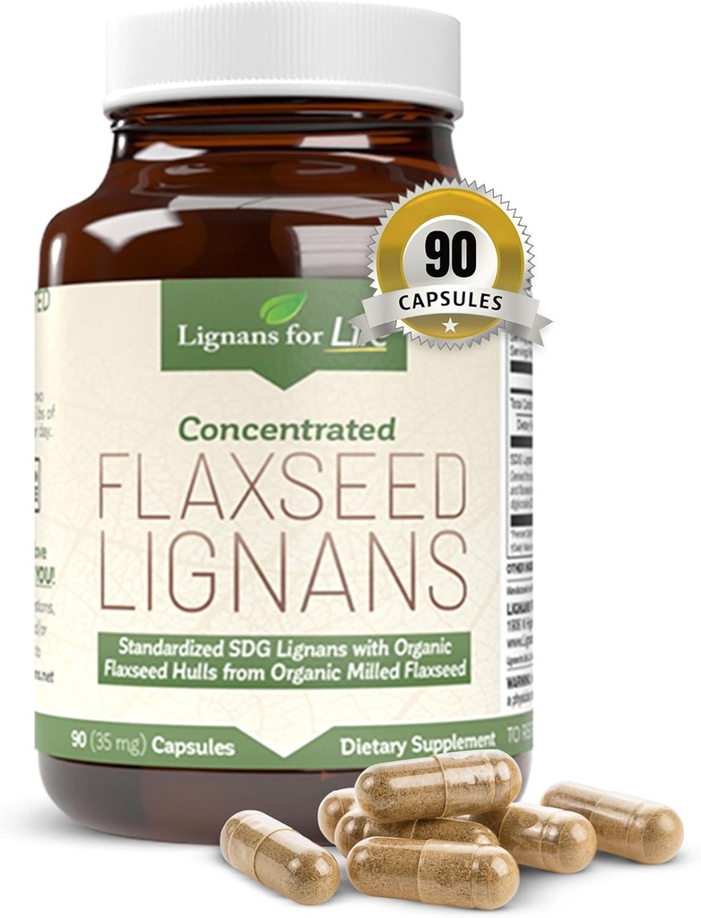 Lignans pour la vie Lignans de lin pour chiens et personnes + ODD - Acides gras Omega 3, Antioxydants à haute fibre - Améliorer la peau brillante, la digestion et la santé cardiaque pour chiens, 35mg, 90 Capsules de lin, 1 Pack