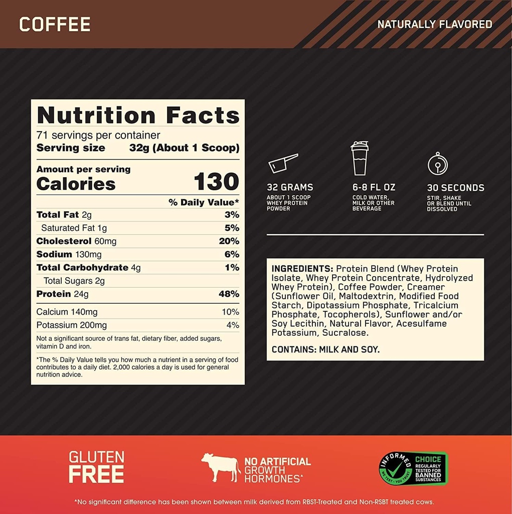 NUTRITION OPTIMALE NORME D'OR 100 % poudre de protéines de lactosérum, café, 5 livres