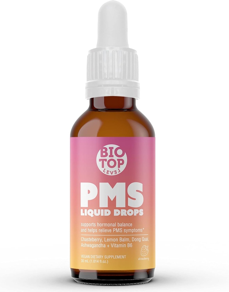 PMS Relief Hormone Balance Femmes gouttes liquides, Crampes menstruelles, Bloating, & Mood Swings Relief avec Chasteberry, Vitamine B6, Baume citron, Dong Quai, Ashwagandha, Sans sucre, 1 fl oz