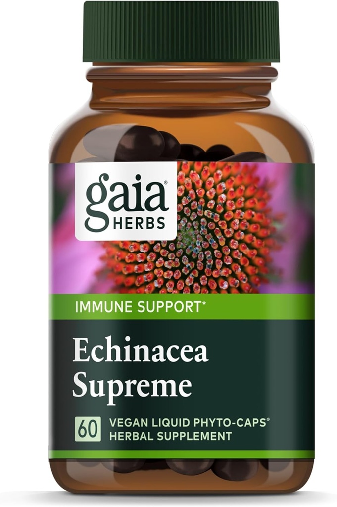 Gaia Herbes Echinacea Supreme - Supplément de soutien immunitaire - Echinacea Purpurea & Angustifolia Blend pour soutenir le système immunitaire* - 60 Capsules Phyto-Liquides Vegan (30 jours d'approvisionnement)