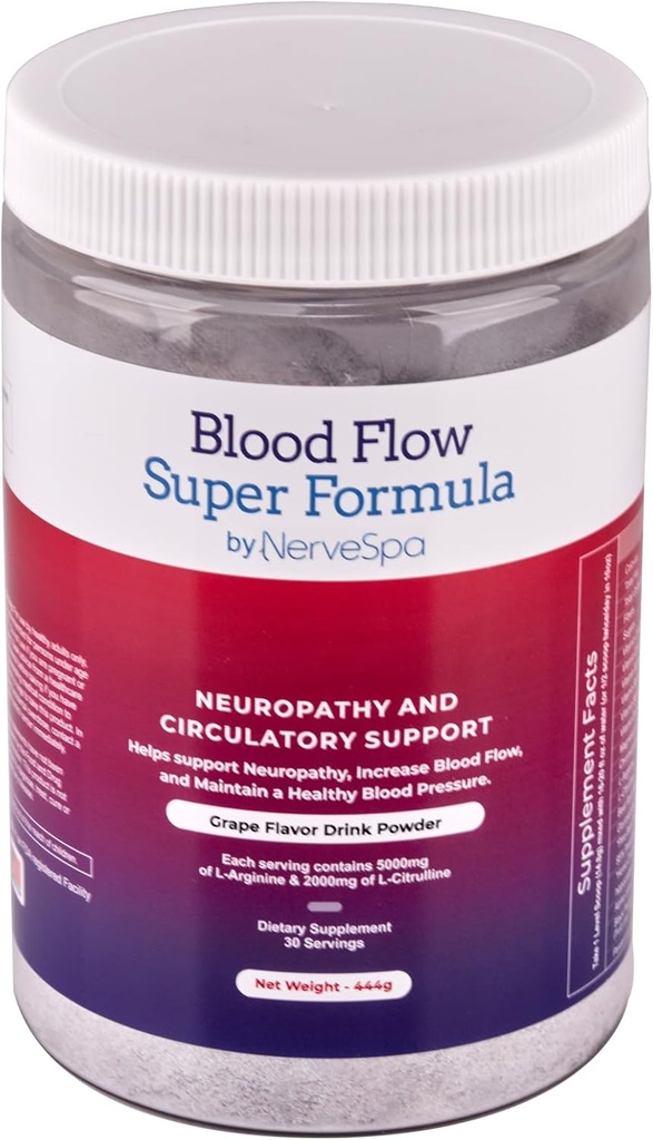The Blood Flow Super Formula Neuropathy Drink Powder by Nerve Spa, High Concentration of L ‘Arginine and Citrulline, pour stimuler la circulation et soutenir la santé neurologique – 444 Grams/30 portions