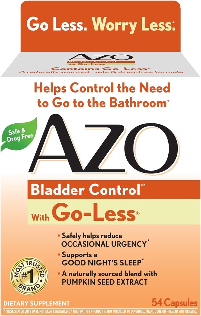 AZO Bladder Control with Go-less Daily Supplement (en anglais seulement) aide à réduire l'urgence occasionnelle* 54 gélules