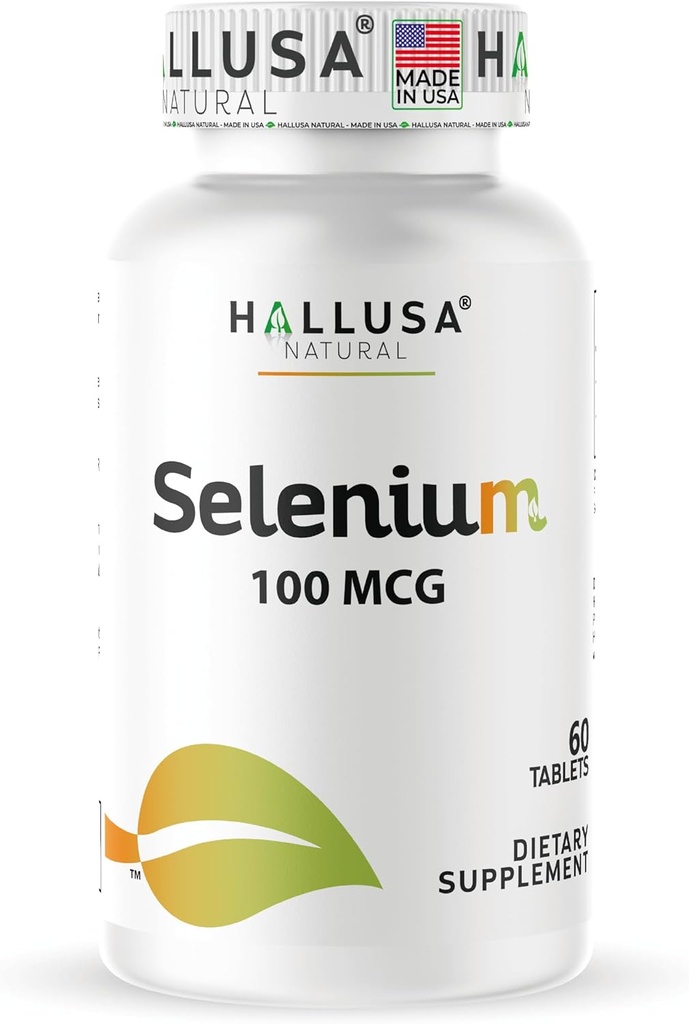 Hallusa Natural – Sélénium 60 Comprimés, Antioxydants et Immune Support, Santé cardiovasculaire – Approvisionnement de 60 jours