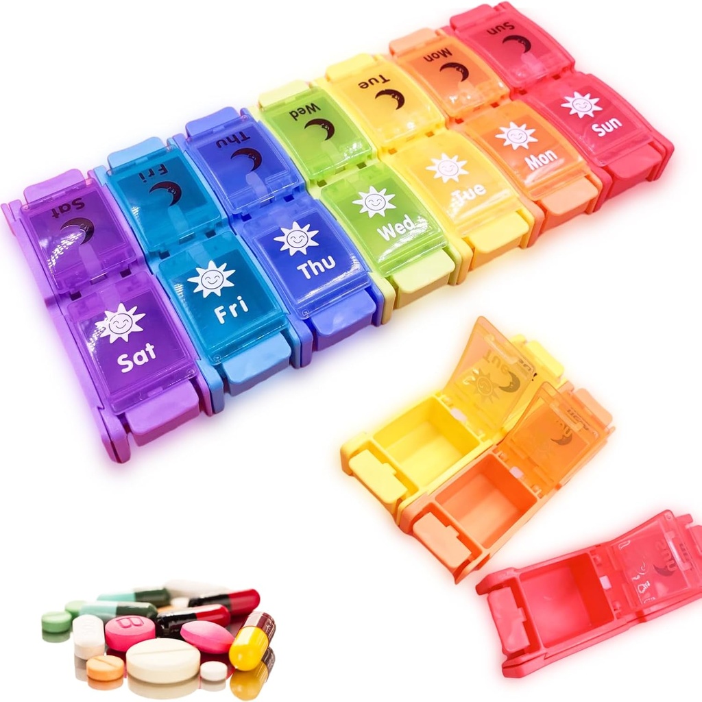 Organisateur de pilules 2 fois par jour,SZREDU 7 jours par semaine Cas de pilules, Voyage AM/PM Pill Container, Grand Compartment Medicine Planner, Boîte détachable d'organisateur de médicaments pour la vitamine, Huiles de poisson, Capsules