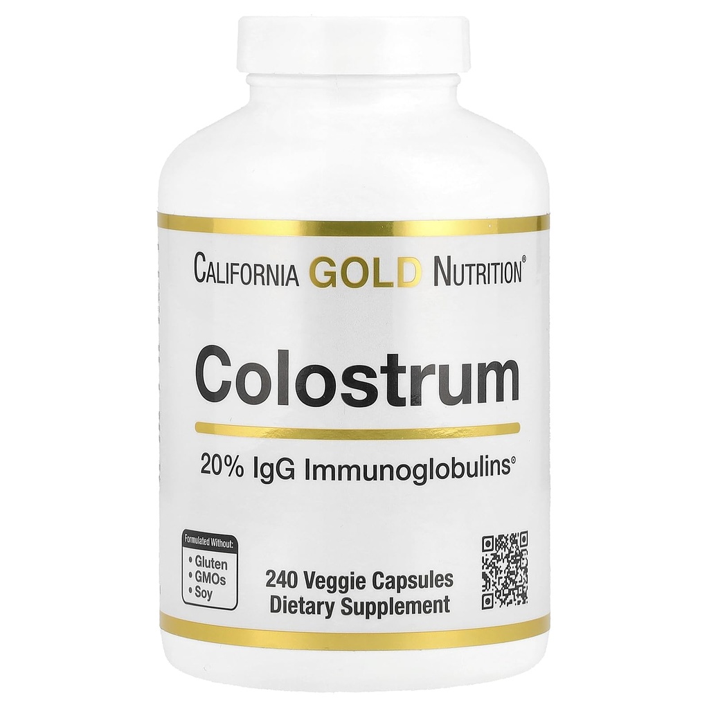 California Gold Nutrition Colostrum Concentrated Bovine Pre-Milk Supplément avec Immunoglobulines - Immune Support - Sans gluten, sans OGM, sans antibiotiques - 240 Capsules de Veggie