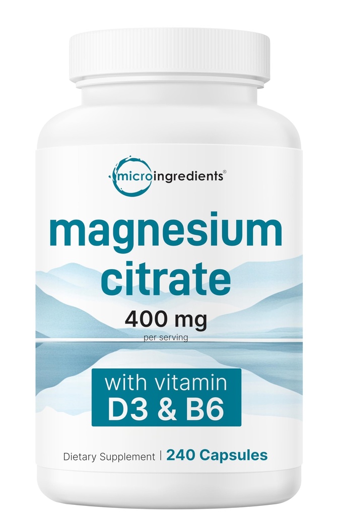 Micro-ingrédients Citrate de magnésium 400mg, 240 Capsules avec vitamine D3 1000IU et B6