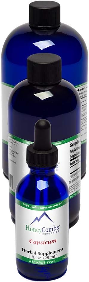 HoneyCombs Liquid Capsicum/Cayenne Pepper Supplément pour soutenir le flux sanguin et la santé cardiaque - Bouchons de poivre bio Cayenne – sans alcool, liquide de poivre biologique Cayenne pressé à froid, 8 Fl Oz.