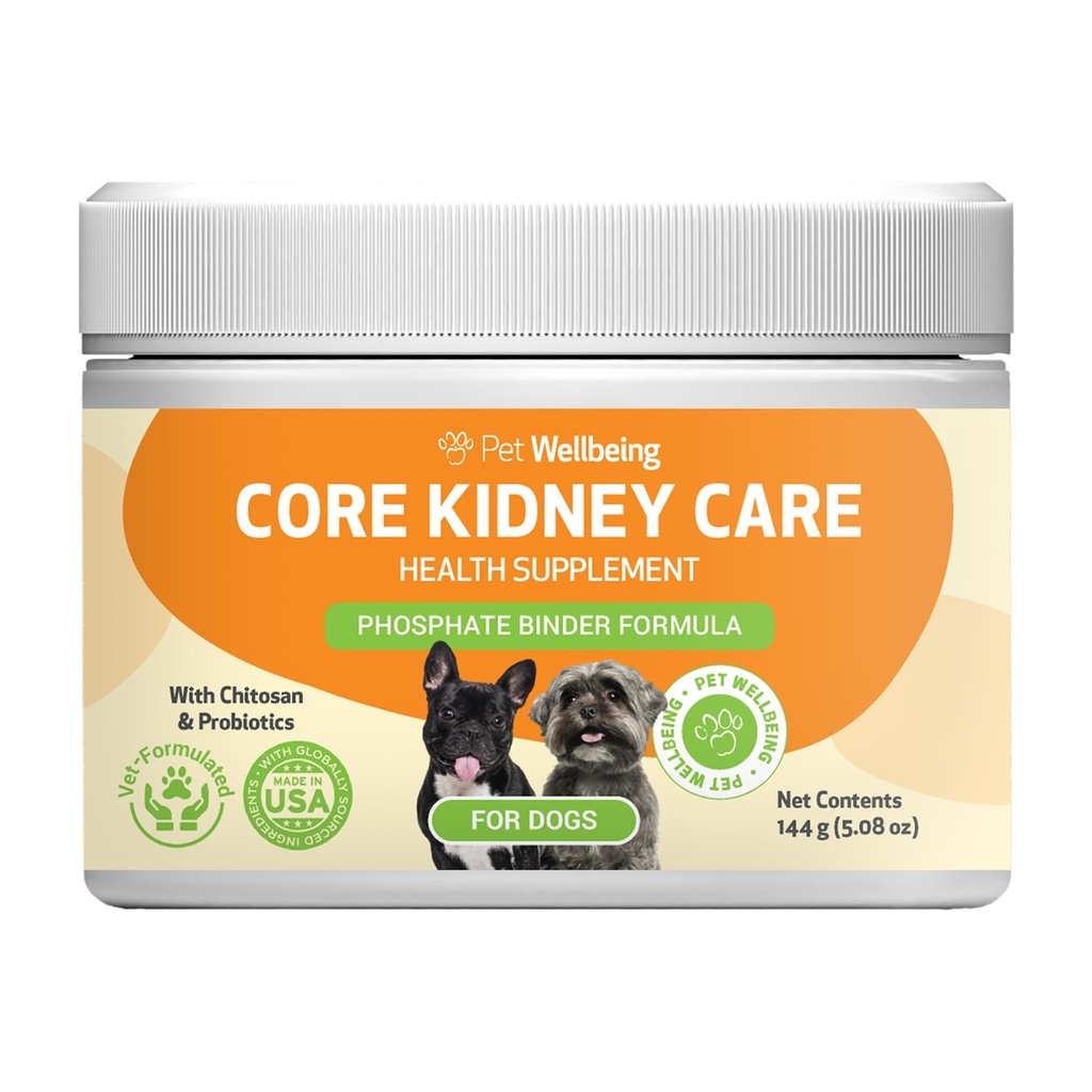 Bien-être des animaux Soins du rein de base pour chiens - Binder au phosphate quotidien, soutient la fonction rénale saine avec FOS, Chitosan, Probiotiques - Vétérinaire-formulé 5,08 oz (144 g) Poudre